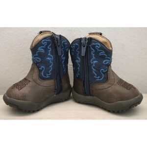 Roper Infant Boys Sz 1 Navy Blue/Brown Blaze Cowboy Boots